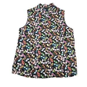 SILKLAND Linen Sleeveless Top Plus 2x Button Up Sunglasses Novelty Colorful